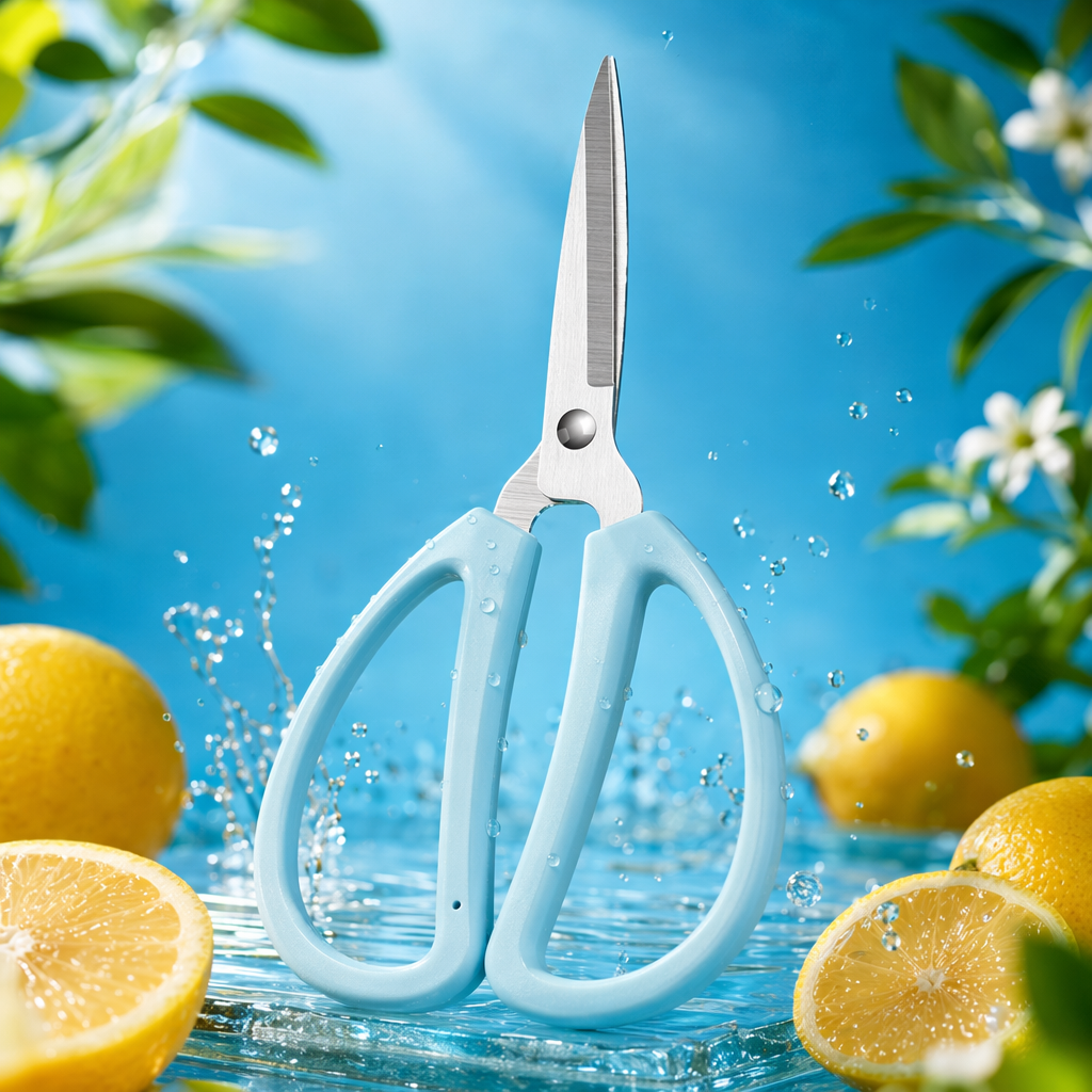 Blue handle stainless steel auxiliary scissors, multi-functional kitchen scissors, food processing scissors Specification image