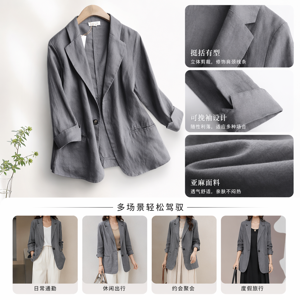 A grey fitted suit jacket for men's business casual single-breasted suit jacket
