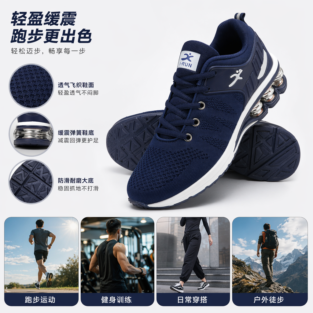 Red, blue and black three-pair sports shoes for both men and women, breathable and lightweight full image