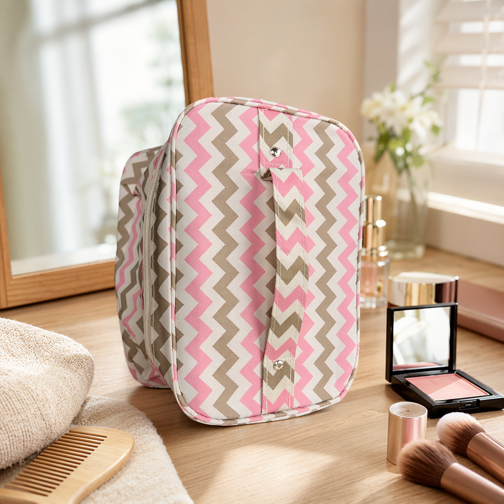 Pink, brown and white wavy pattern handbag, a fashionable, simple and versatile single-shoulder bag for women details Picture