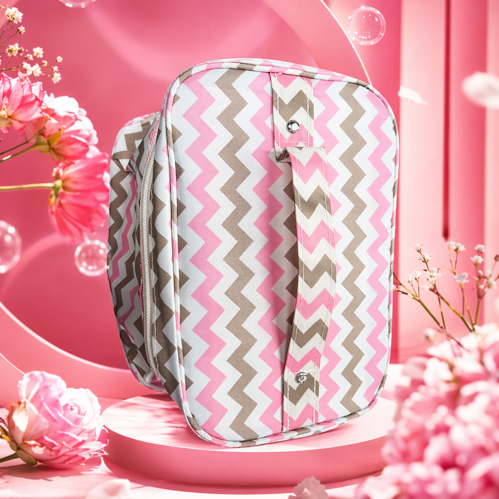 Pink, brown and white wavy pattern handbag, a fashionable, simple and versatile single-shoulder bag for women Specification image