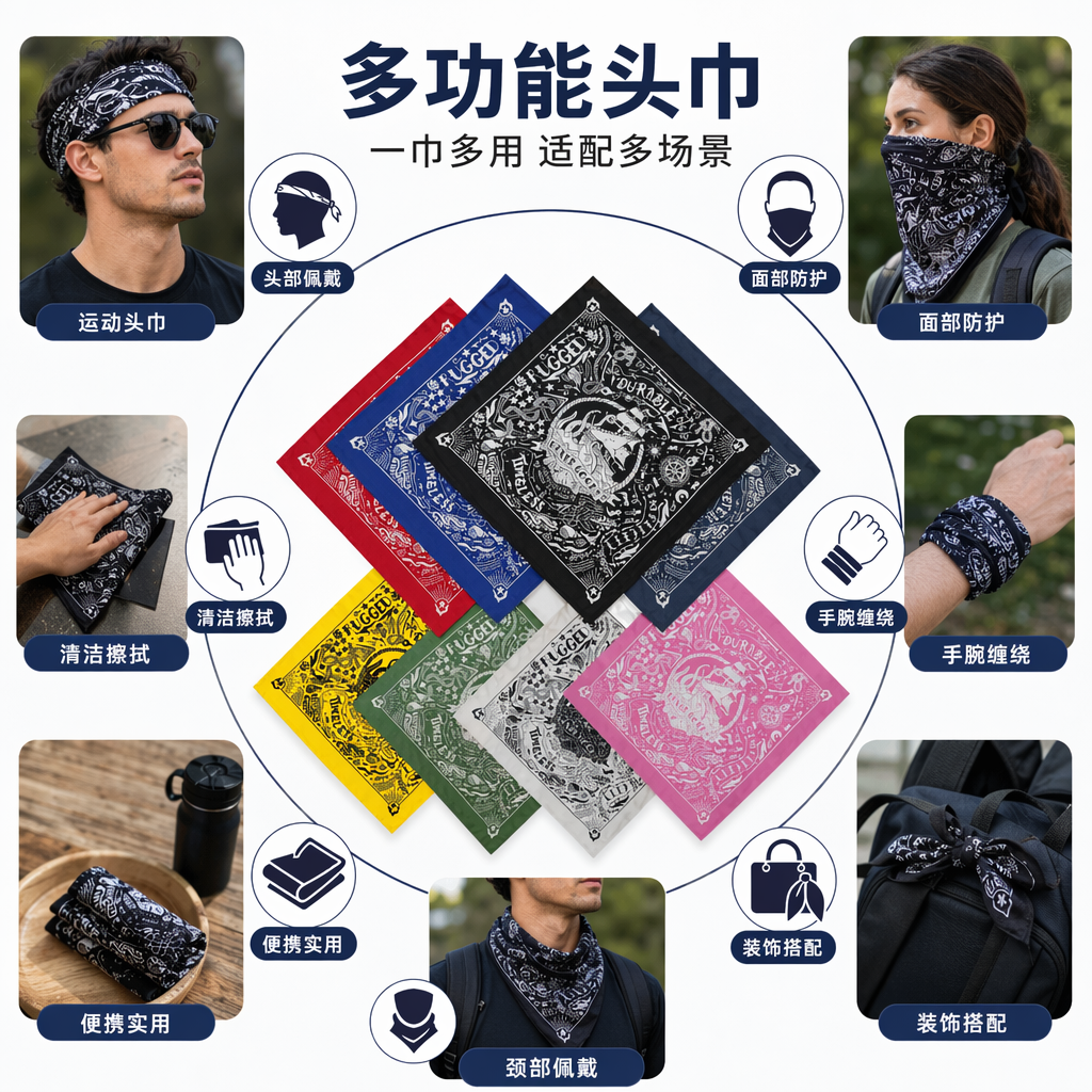 彩色印花方巾 纯棉吸汗透气时尚百搭小方巾