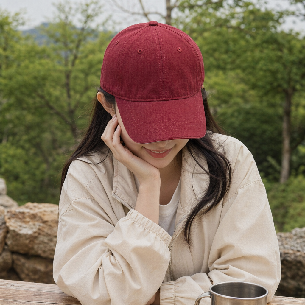 Wine red baseball cap, unisex, casual and versatile, slimming sun hat details Picture