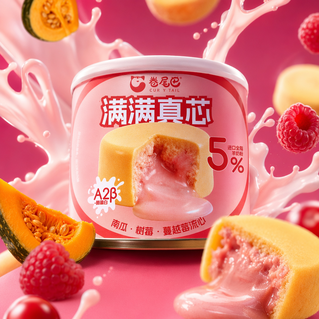 Curly-tailed cat's full-price main food, runny heart can chicken, cod, goat milk formula pumpkin, raspberry, cranberry runny heart goat milk powder contains A2β -casein Specification image