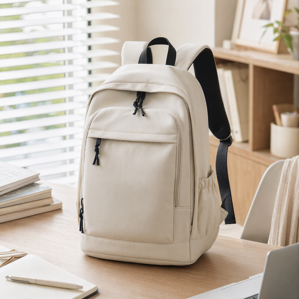 A simple and fashionable off-white backpack, a lightweight and large-capacity student commuting travel backpack details Picture
