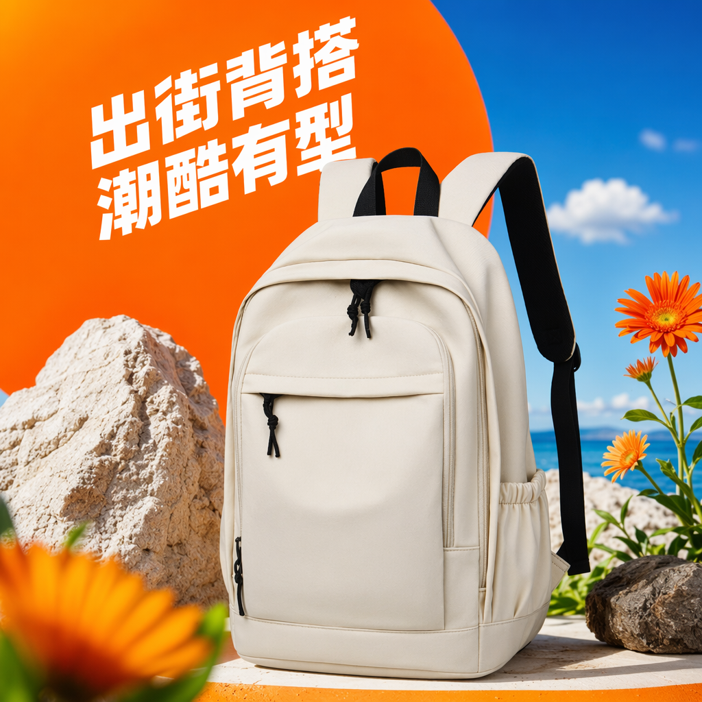 A simple and fashionable off-white backpack, a lightweight and large-capacity student commuting travel backpack Specification image