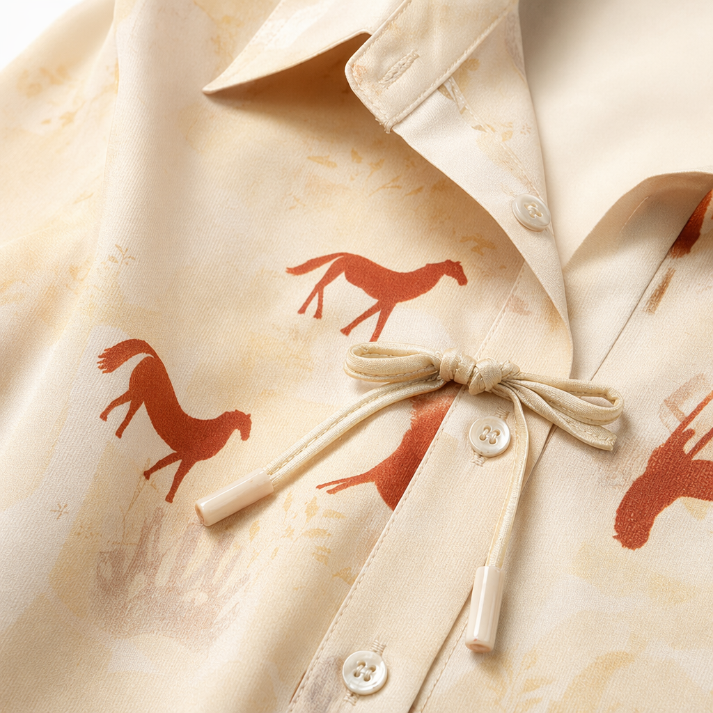 Beige horse pattern women's shirt, a casual top for women Application Scenario