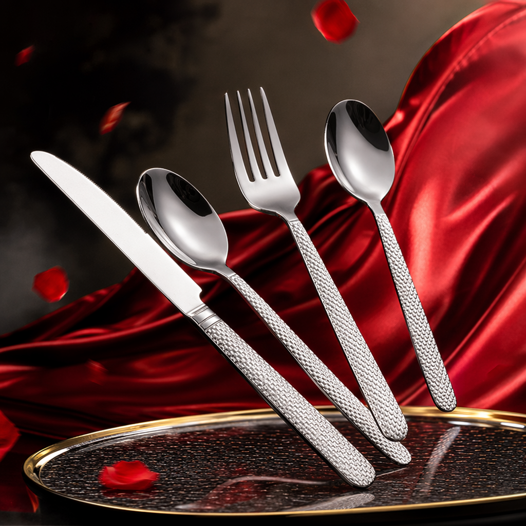 Silver tableware set with high-gloss mirror-like texture, 12-piece set for family gatherings Specification image
