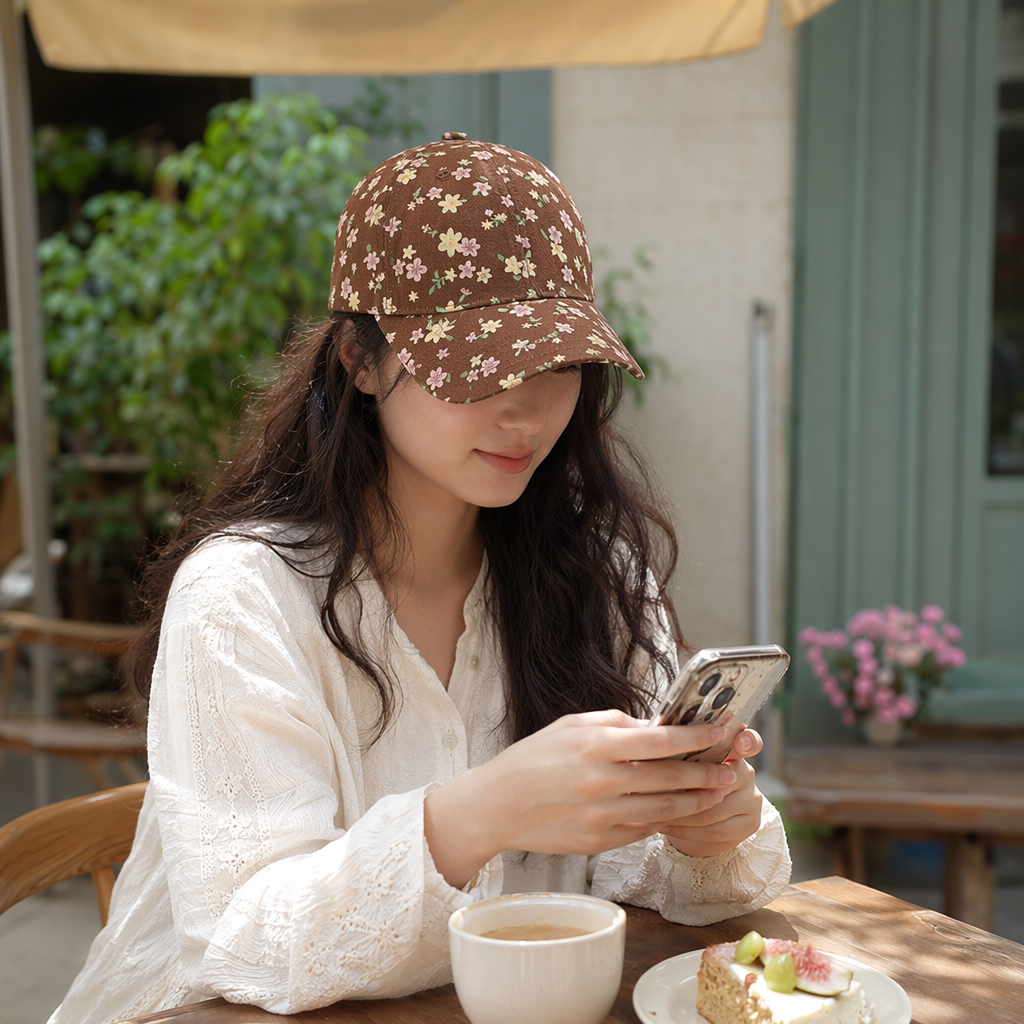 Brown floral baseball cap, women's casual and versatile sun hat, new Spring and summer style details Picture