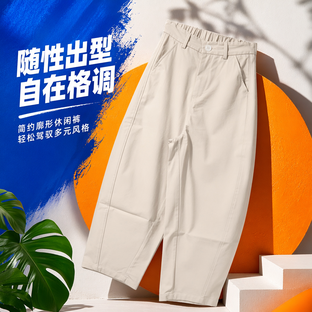 Off-white tencel cotton curved knife pants, high-waisted, slimming and drape casual trousers Specification image