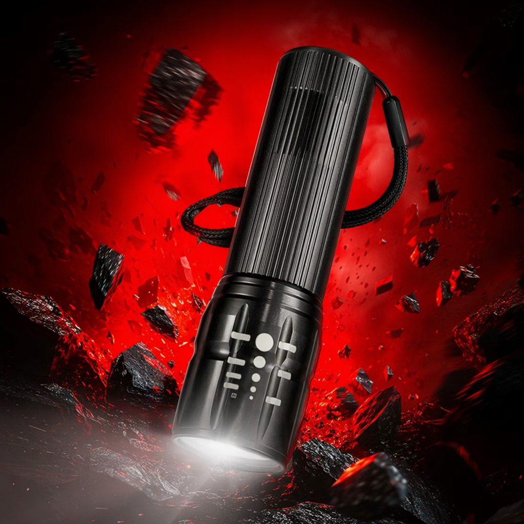 Portable rechargeable LED lighting tool with black high-brightness strong light flashlight Specification image