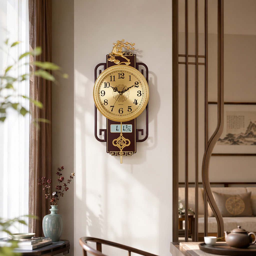 Golden wall clock for living room and bedroom, simple and modern wall-mounted clock with silent hands details Picture