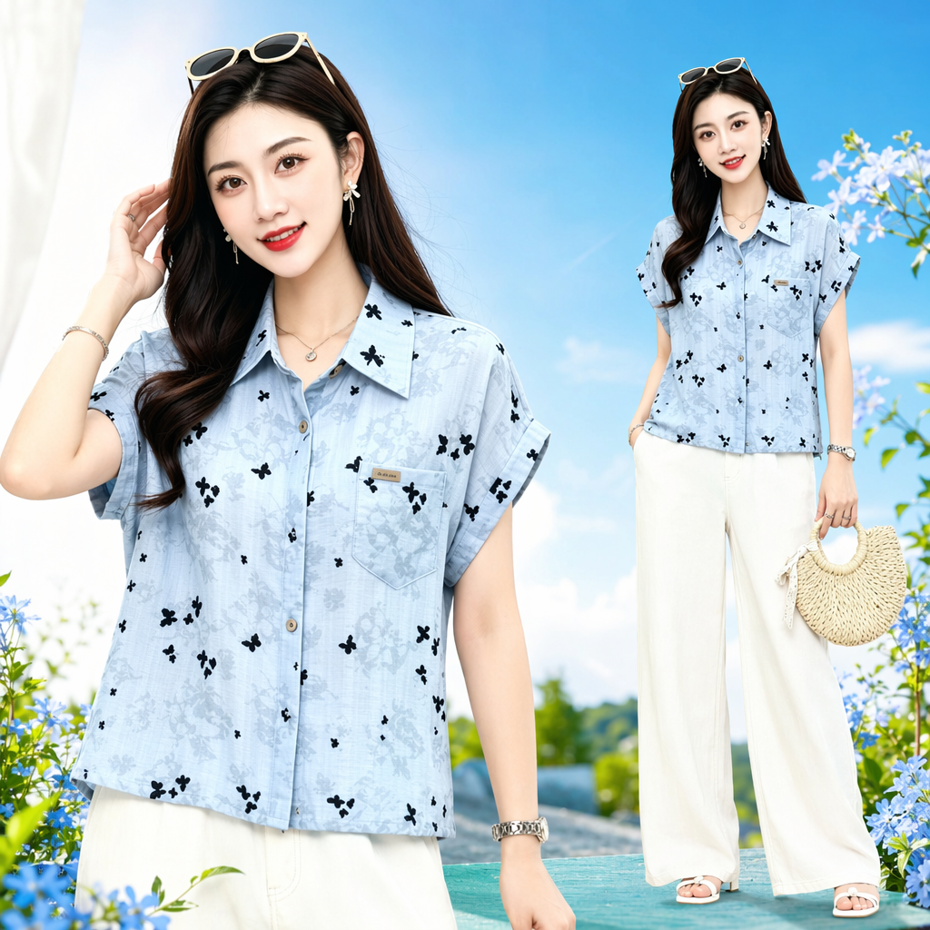 Light blue summer short-sleeved shirt Specification image