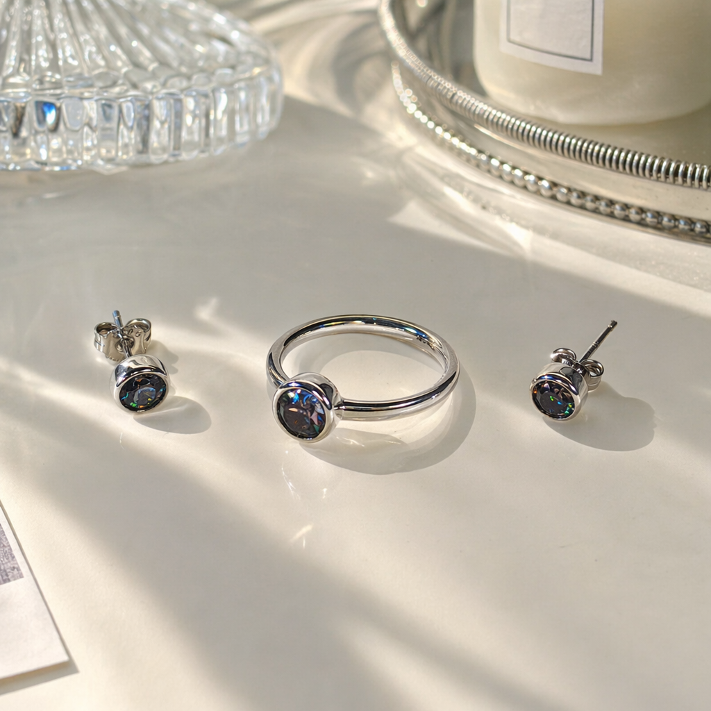 Все серебристые серьги и кольцевой костюм, короткие аксессуары для пар details Picture