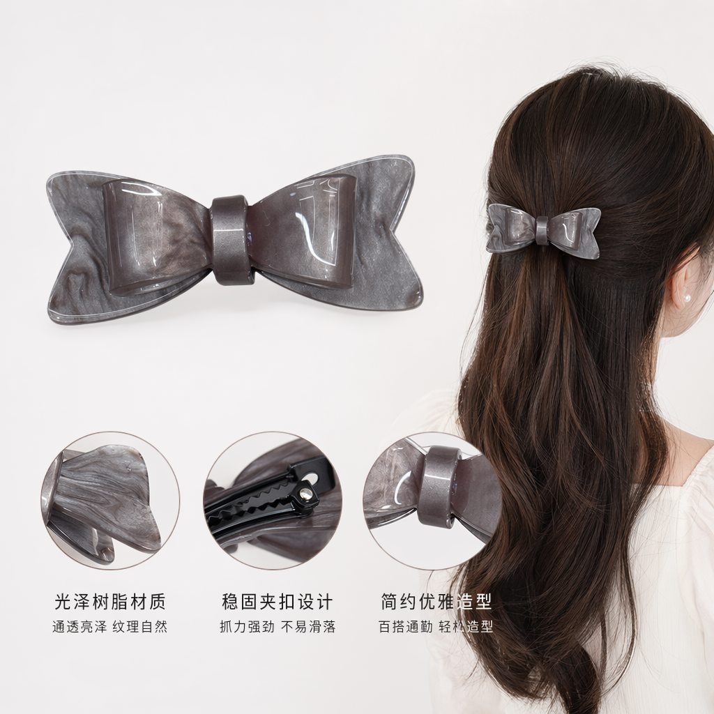 粉色大理石纹蝴蝶结发夹 甜美少女风饰品