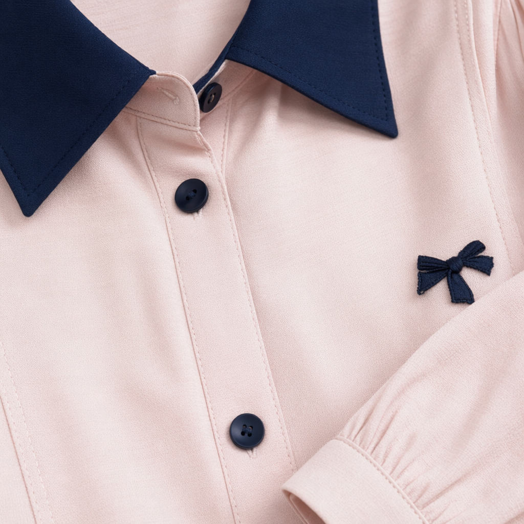Pink and blue collar short-sleeved shirt women's casual top Application Scenario