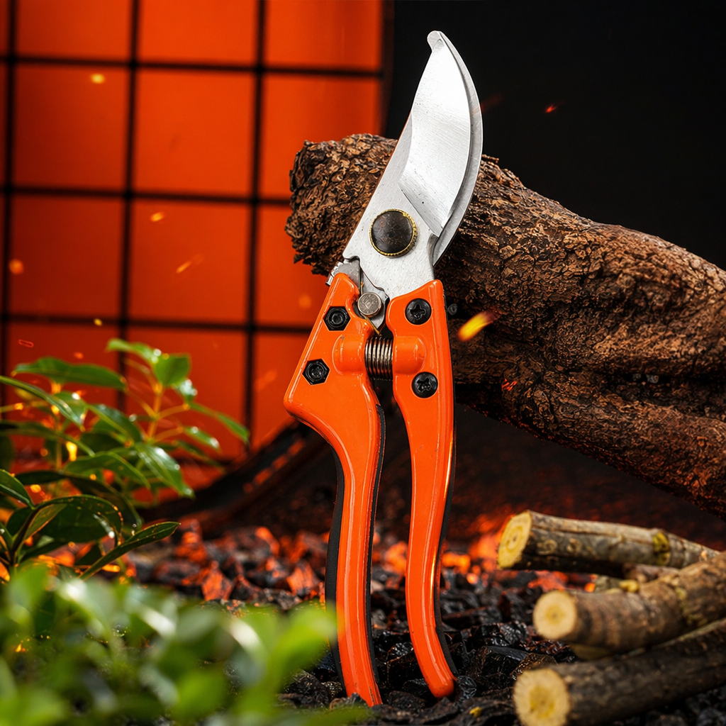 Orange handle garden pruning scissors, stainless steel sharp, household garden scissors Specification image