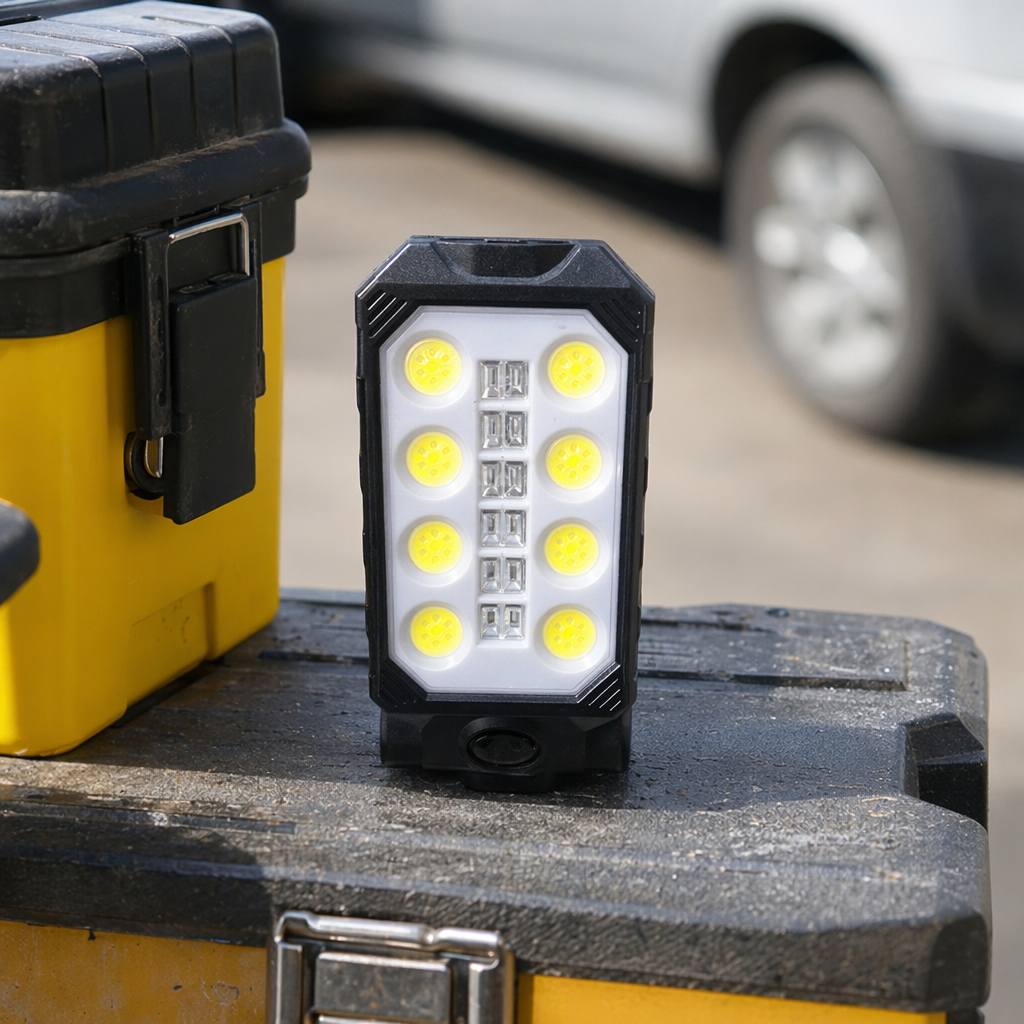 Portable rechargeable night light with black shell and yellow LED light details Picture
