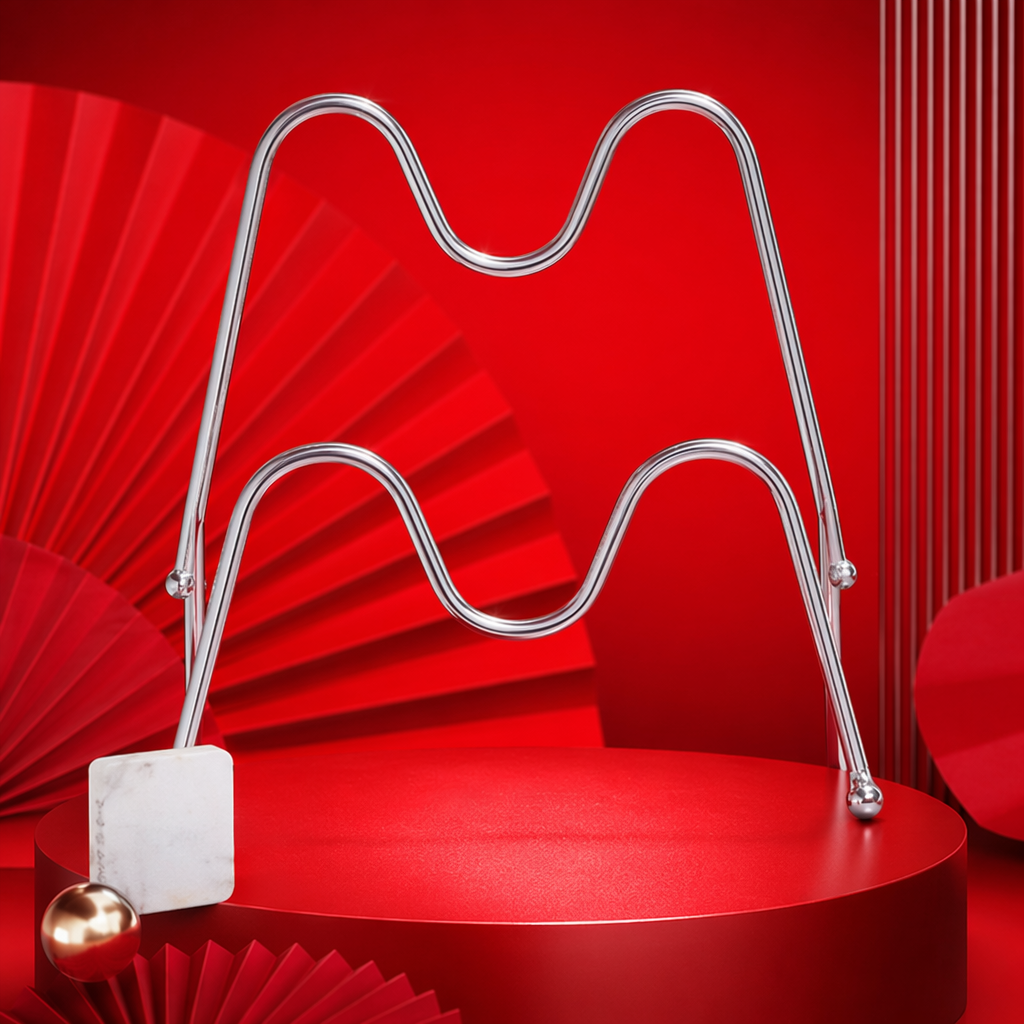 The silver metal double-layer phone stand on the desktop is adjustable and stable for load-bearing Specification image