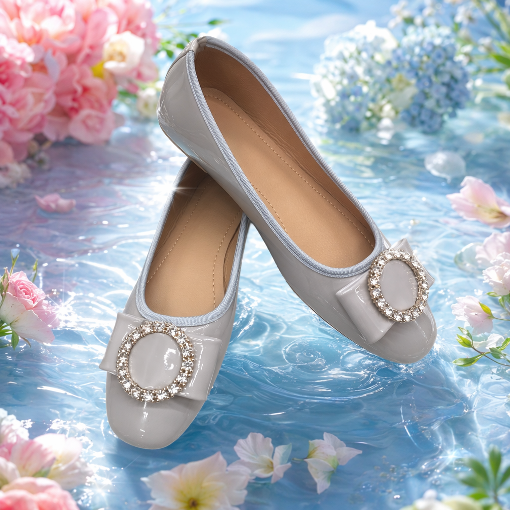 Grey shiny flat shoes with diamond-encrusted circular decorations on the upper for women's single shoes Specification image