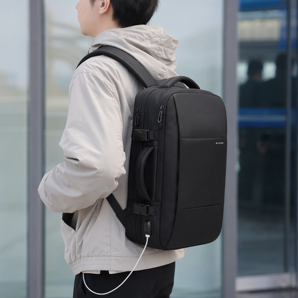 Black backpack, lightweight and large-capacity student commuting travel backpack details Picture