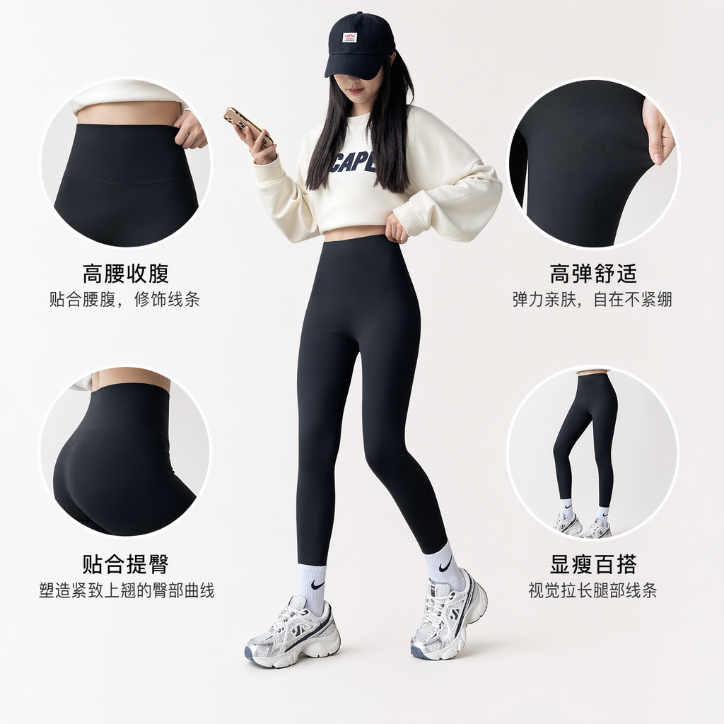 Black tight-fitting pants for women, high-elasticity slimming, the same style of slimming skinny pants as models Black tight-fitting pants for women, high-elasticity slimming, the same style of slimming skinny pants as models