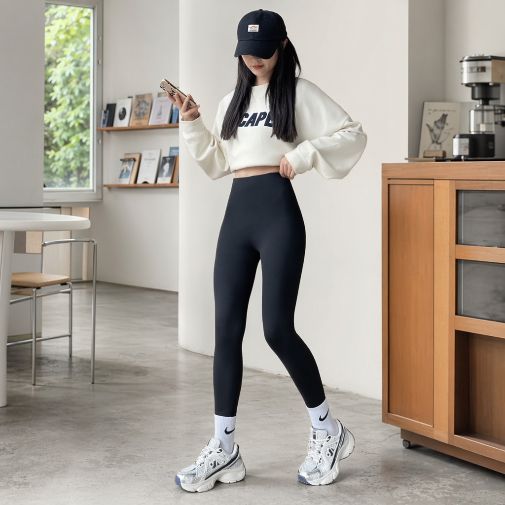 Black tight-fitting pants for women, high-elasticity slimming, the same style of slimming skinny pants as models details Picture