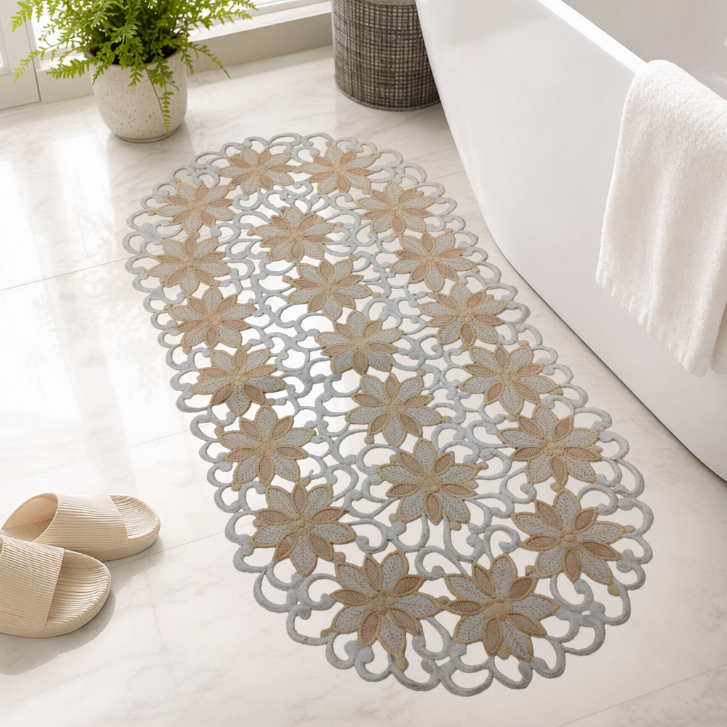 Beige flower-embroidered table MATS, tablecloths and home furnishings details Picture
