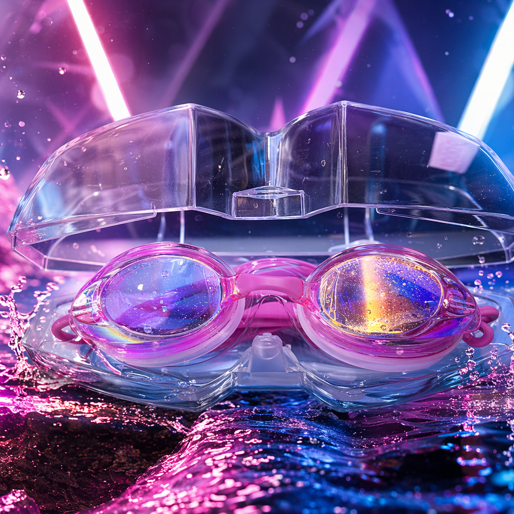 Pink swimming goggles with transparent storage case, anti-fog high-definition silicone swimming goggles suitable for both men and women Specification image