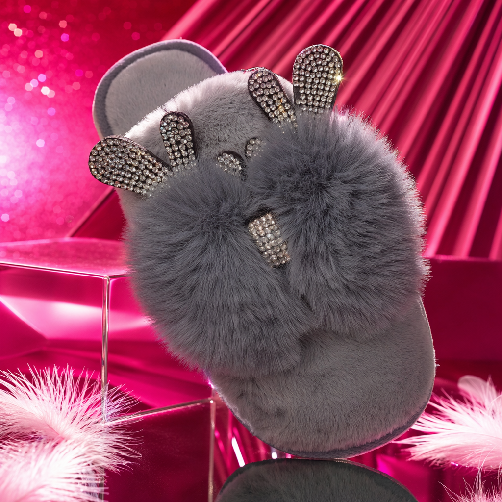 Grey plush home slippers for women, warm and thickened cotton slippers for indoor home relaxation Specification image