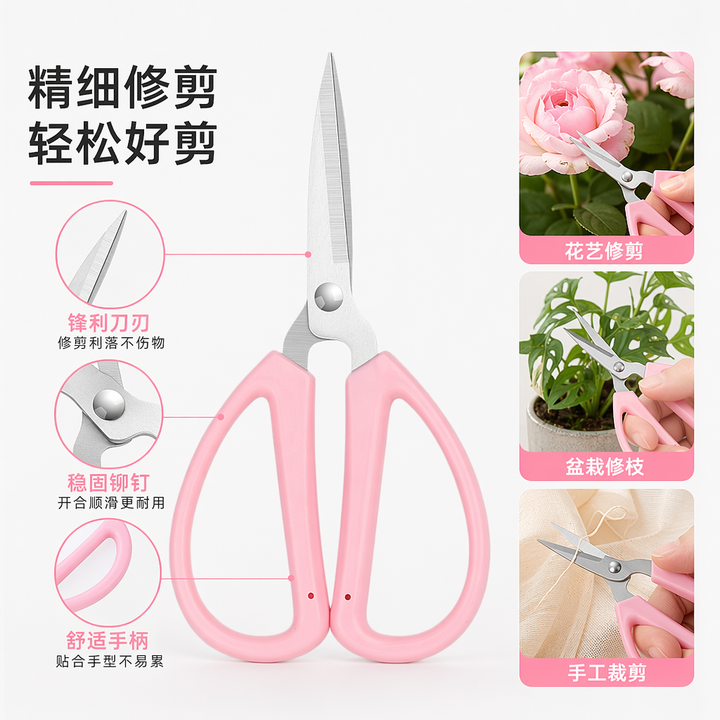 Pink kitchen scissors, stainless steel sharp, multi-functional household kitchen scissors