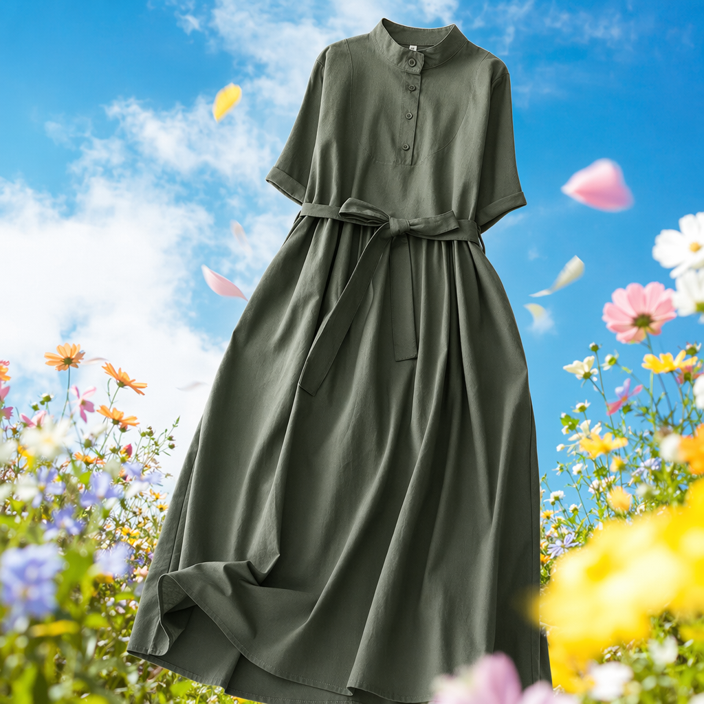 A military green slimming long dress with a drooping effect, a summer dress Specification image