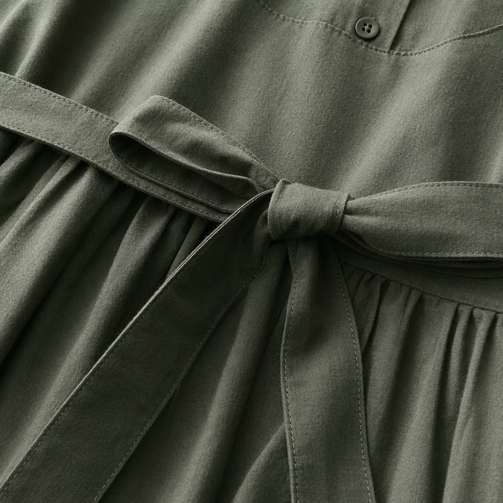A military green slimming long dress with a drooping effect, a summer dress Application Scenario