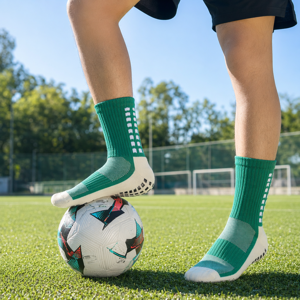 Green anti-slip socks, pure cotton sweat-absorbing and breathable mid-calf socks for both men and women details Picture