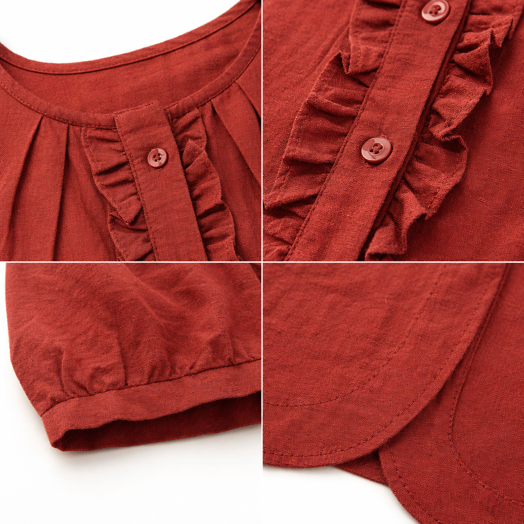 Red fabric ruffled short-sleeved top for women's summer fashion, slimming and shaping Application Scenario