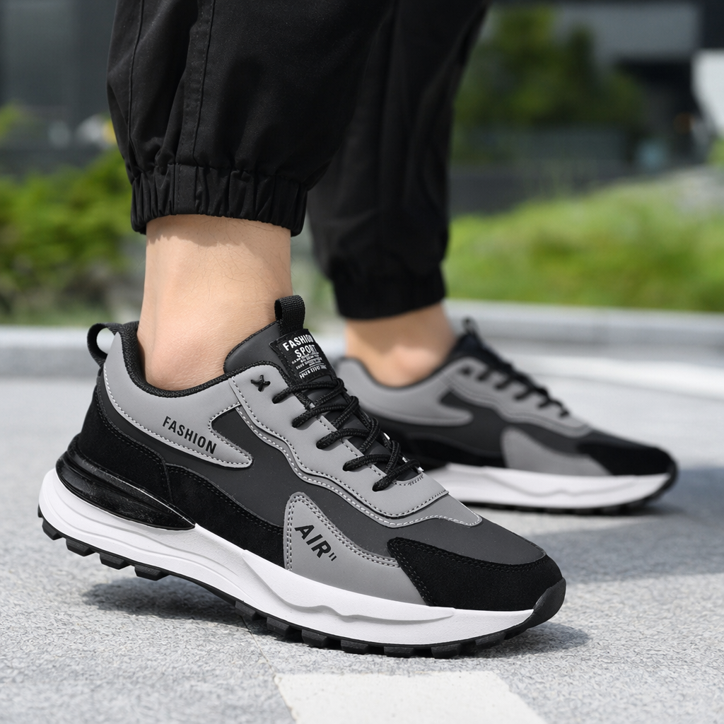 Grey and black color-blocked sports shoes, breathable, shock-absorbing and lightweight, suitable for both men and women details Picture