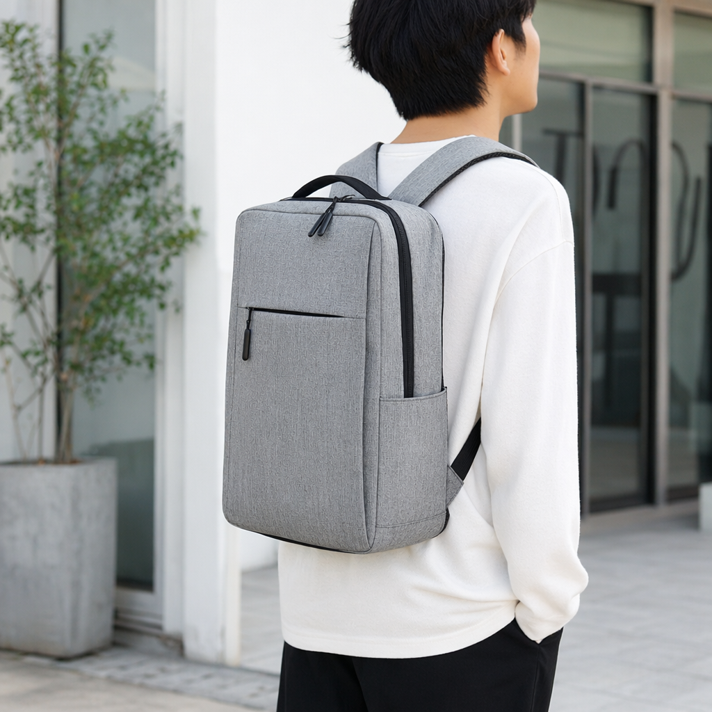 Grey wear-resistant nylon backpack, a lightweight and large-capacity student commuting travel bag details Picture