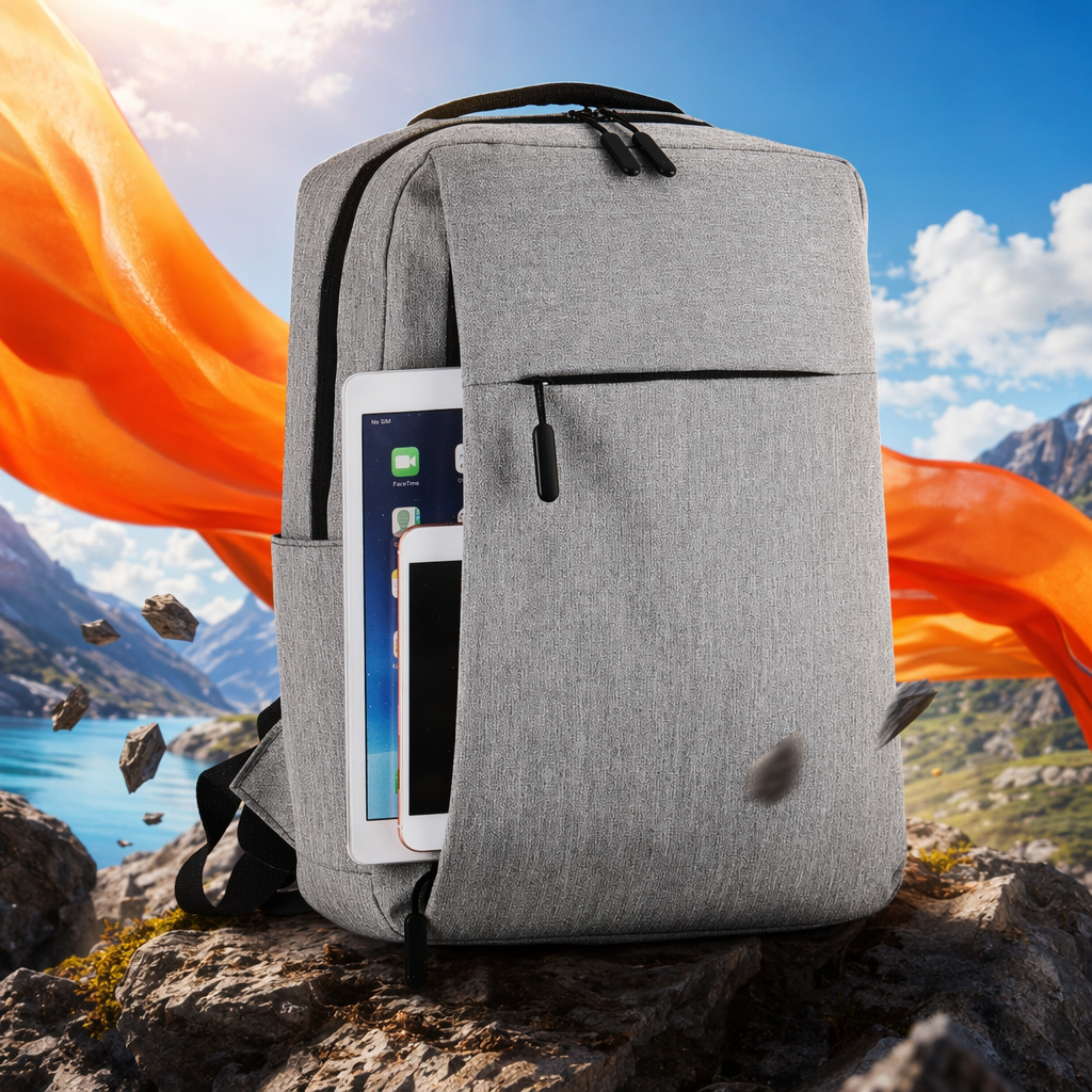 Grey wear-resistant nylon backpack, a lightweight and large-capacity student commuting travel bag Specification image