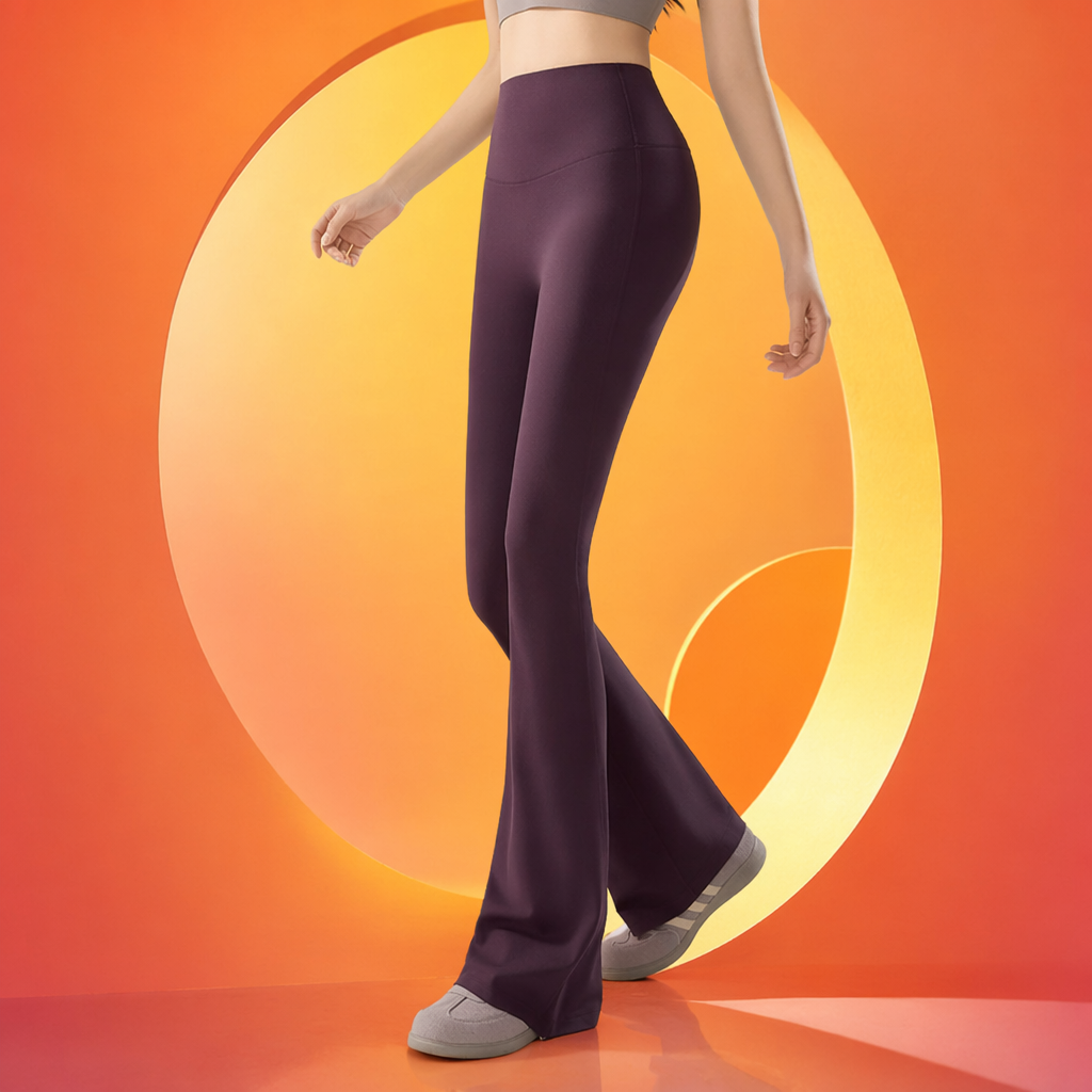 Purple high-waisted flared pants are specially designed for petite individuals, measuring 140 to 154 cm, making them look taller and slimmer Specification image