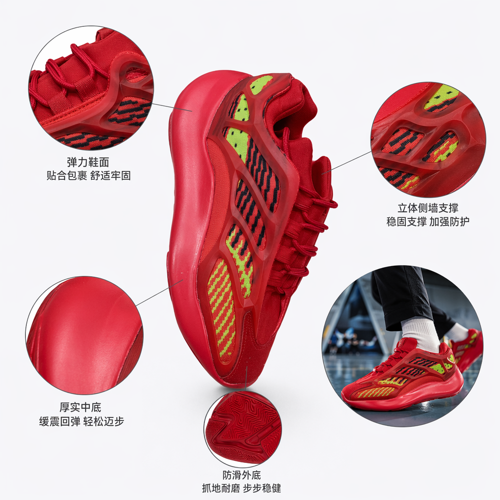 Red sports shoes are breathable, lightweight and shock-absorbing, suitable for both men and women