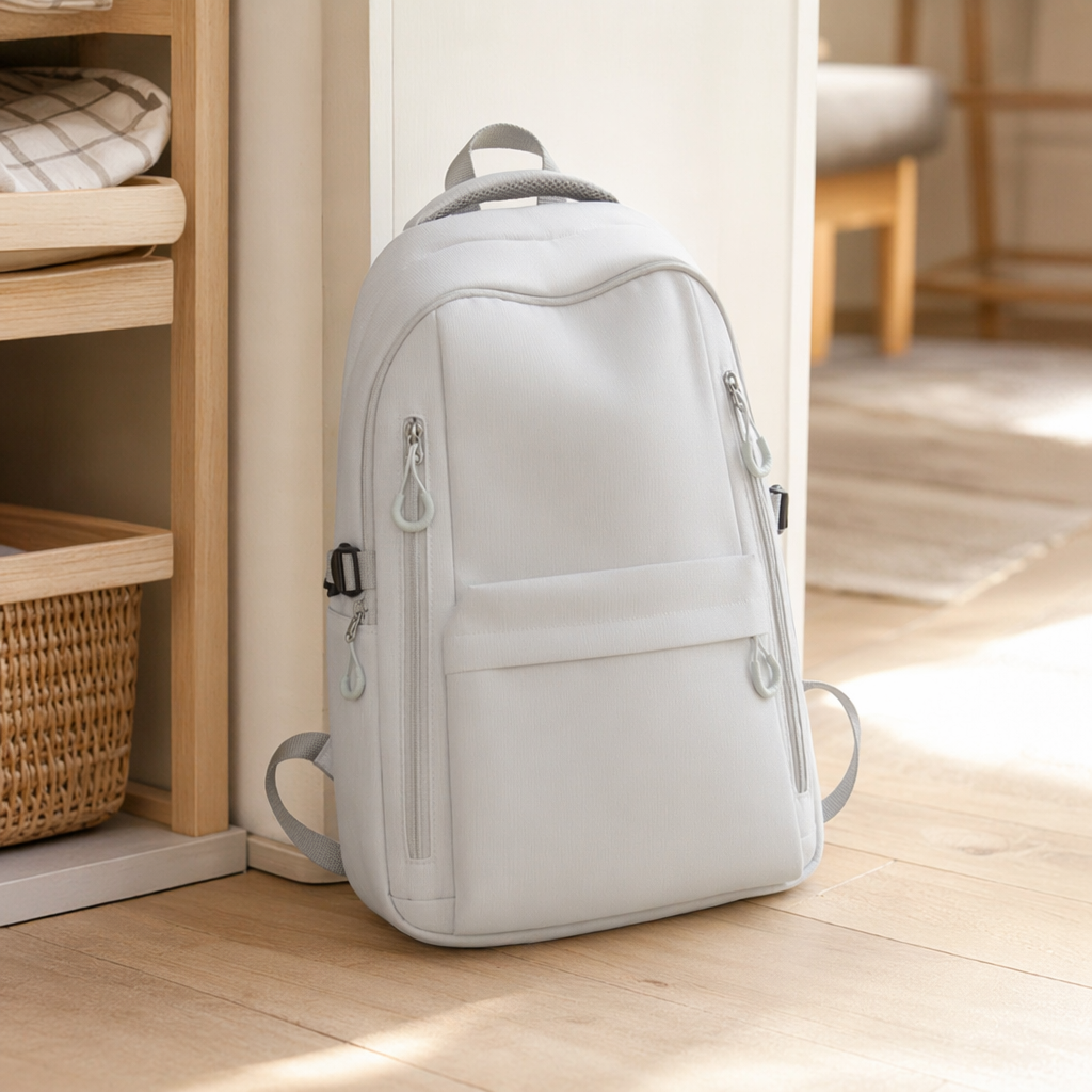 Light grey backpack, lightweight and large-capacity student commuting travel backpack details Picture