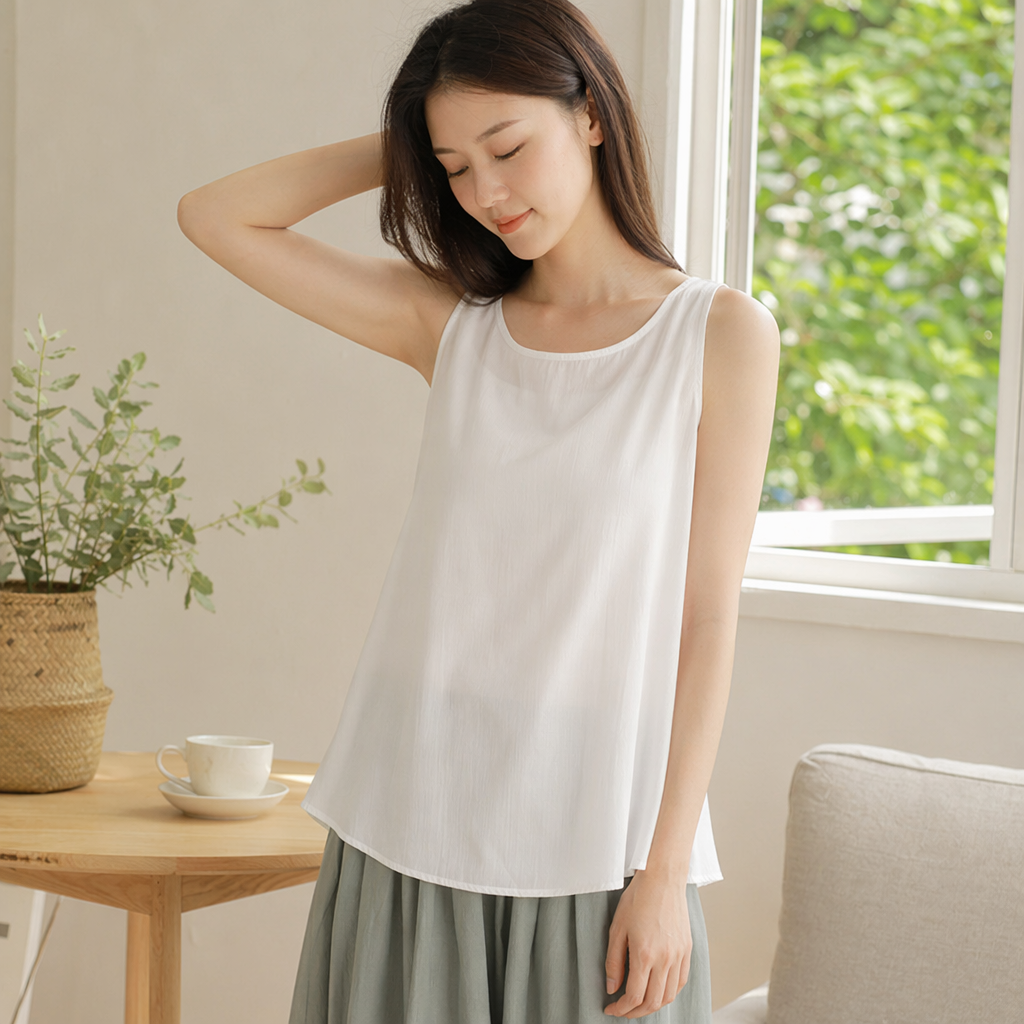 White sleeveless top, pure cotton, simple and versatile women's summer short-sleeved T-shirt details Picture