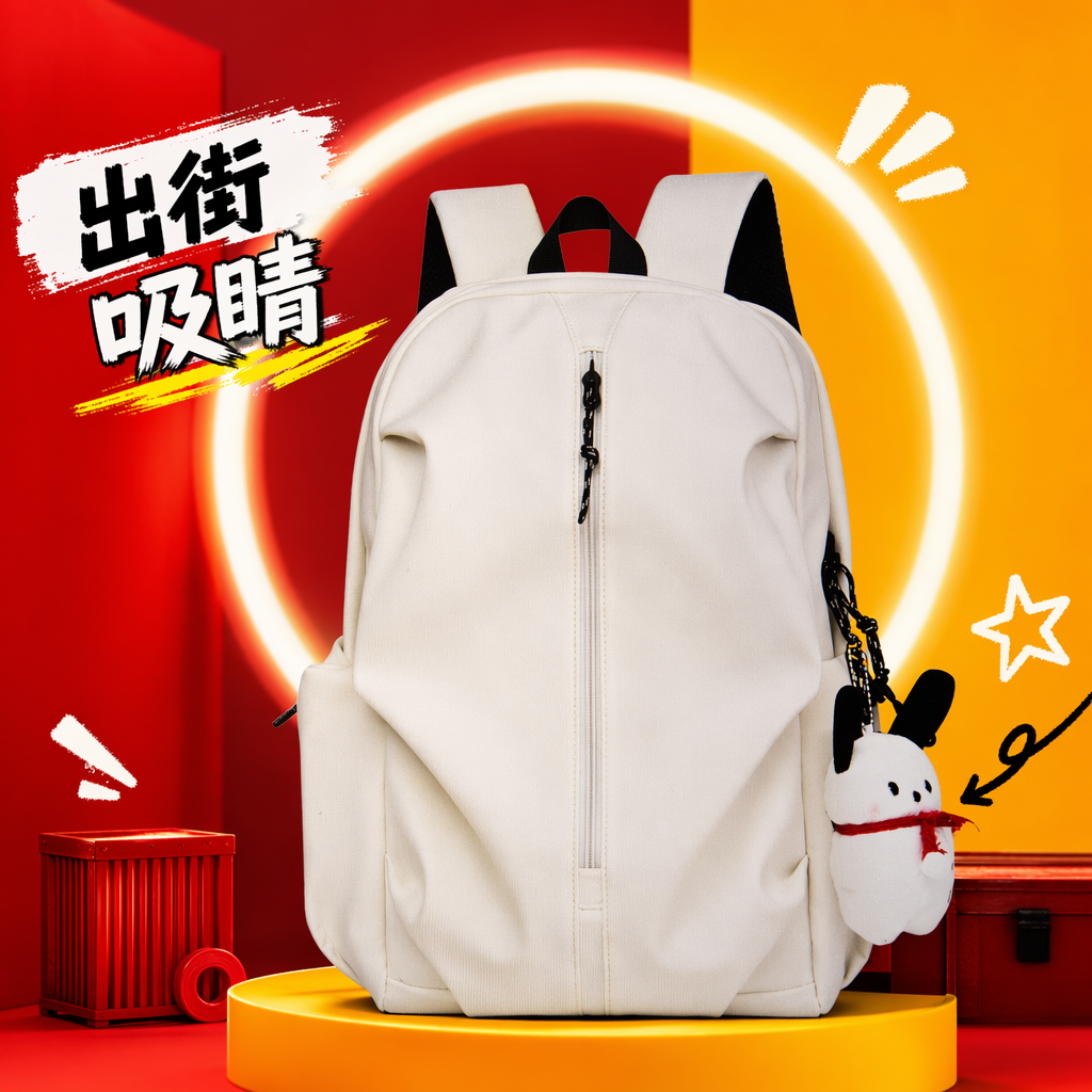 This white, simple and fashionable casual backpack is suitable for both men and women, lightweight and has a large capacity Specification image