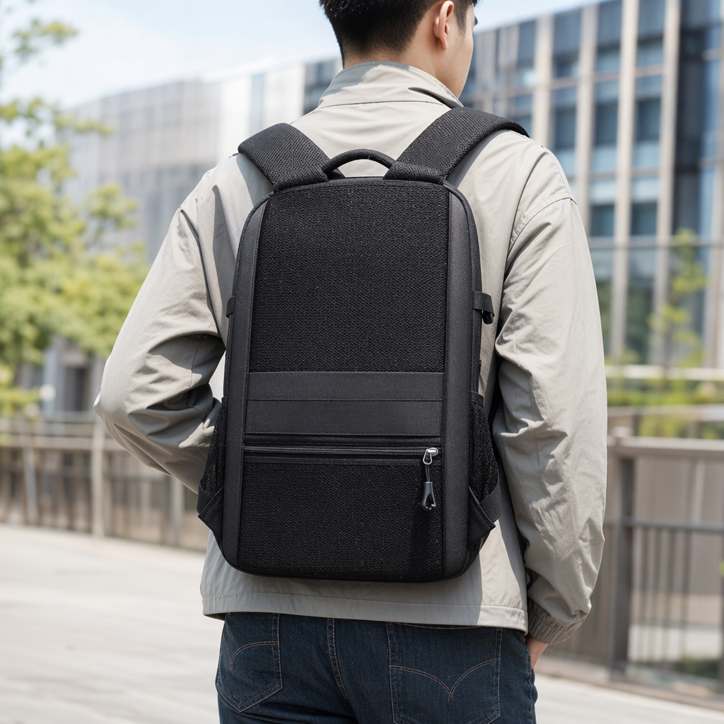 Black simple business casual backpack, suitable for both men and women, lightweight and with large capacity details Picture
