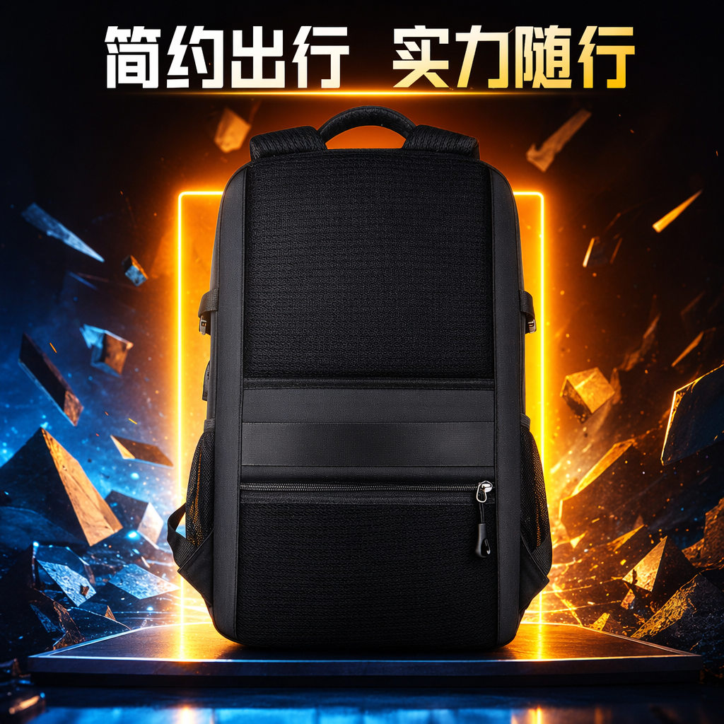Black simple business casual backpack, suitable for both men and women, lightweight and with large capacity Specification image
