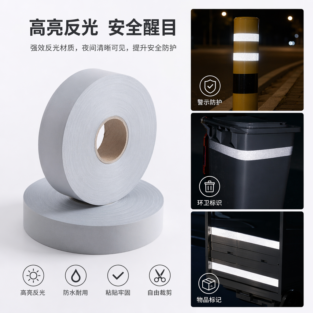 Silver-gray reflective tape roll, 3M certified, for high-brightness night vision warning