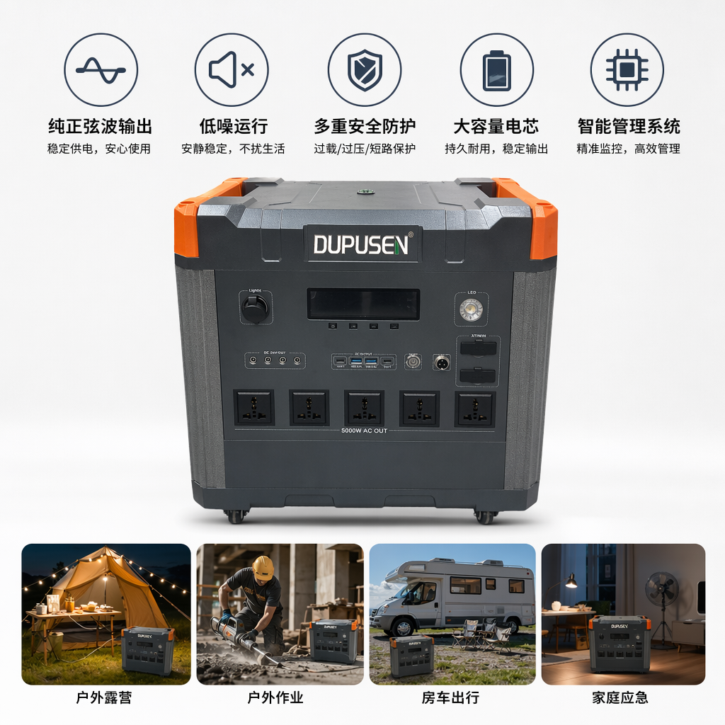 DUPUSEN grey orange edge portable power supply 5000W AC OUT multi-socket USB LED knob control