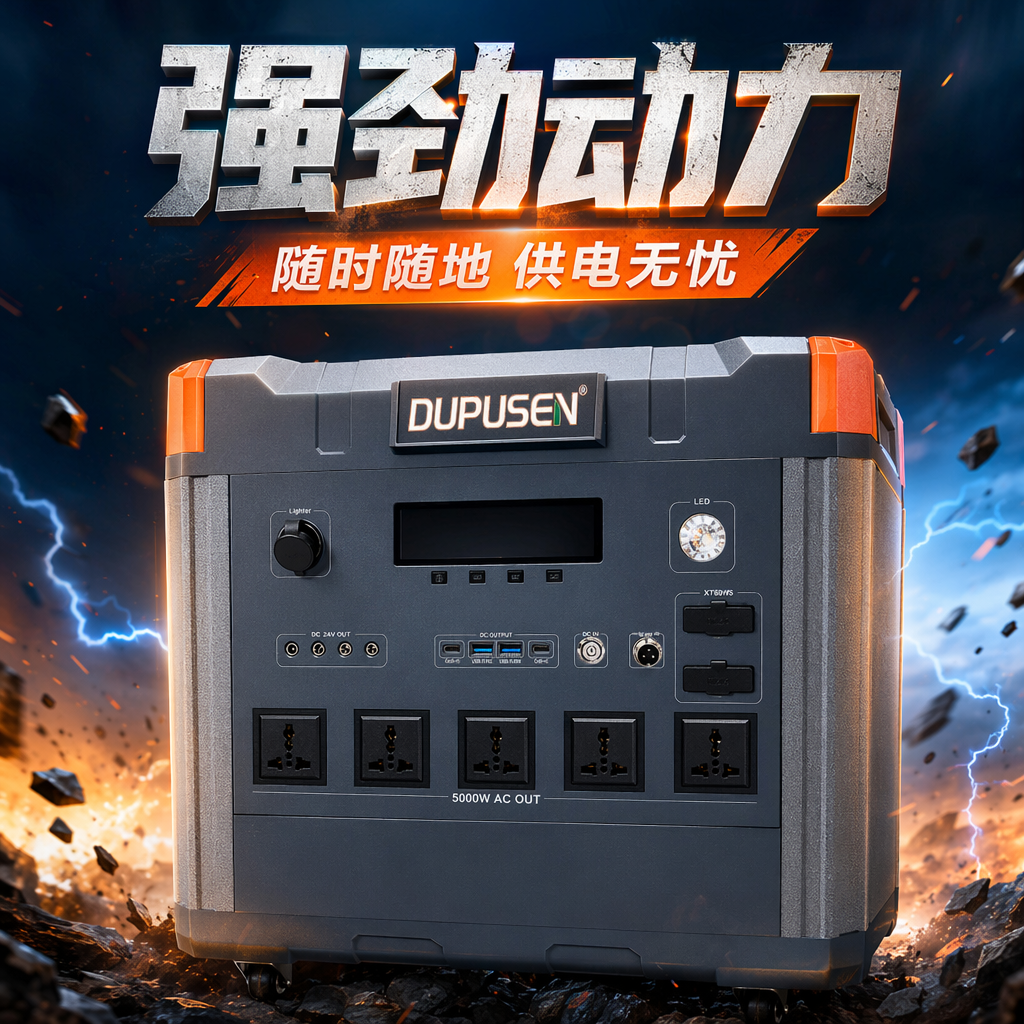 DUPUSEN grey orange edge portable power supply 5000W AC OUT multi-socket USB LED knob control Specification image