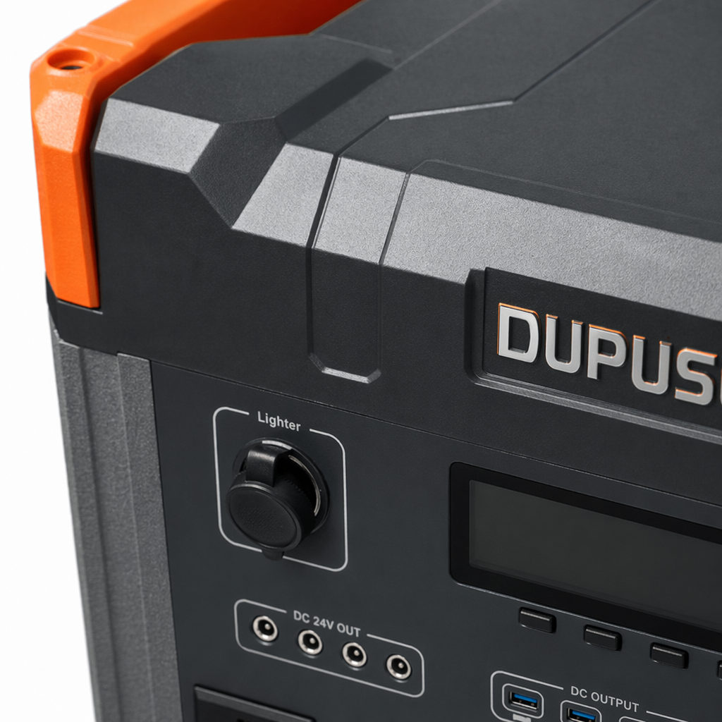 DUPUSEN grey orange edge portable power supply 5000W AC OUT multi-socket USB LED knob control Application Scenario