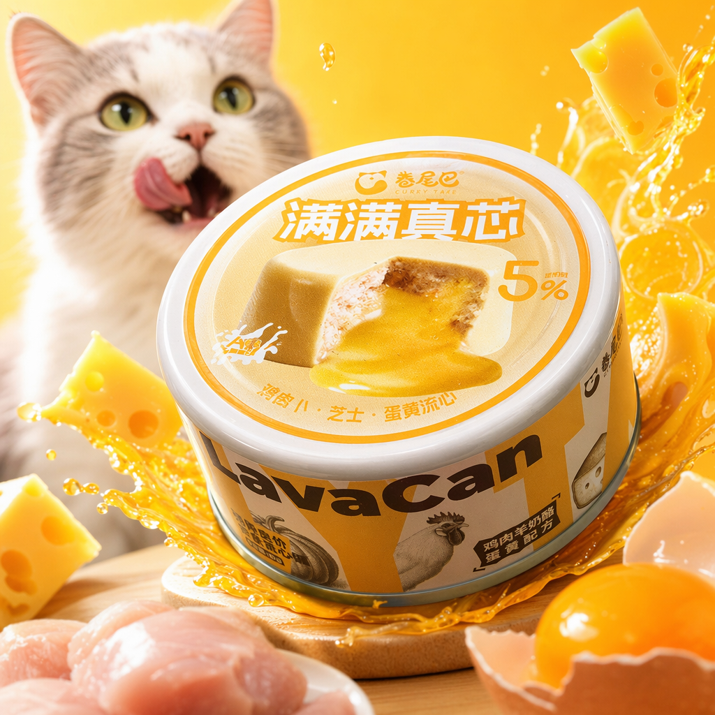 A full-price main food recipe for curly-tailed cats with a runny heart can of chicken, lamb cheese and egg yolk, 85g Specification image